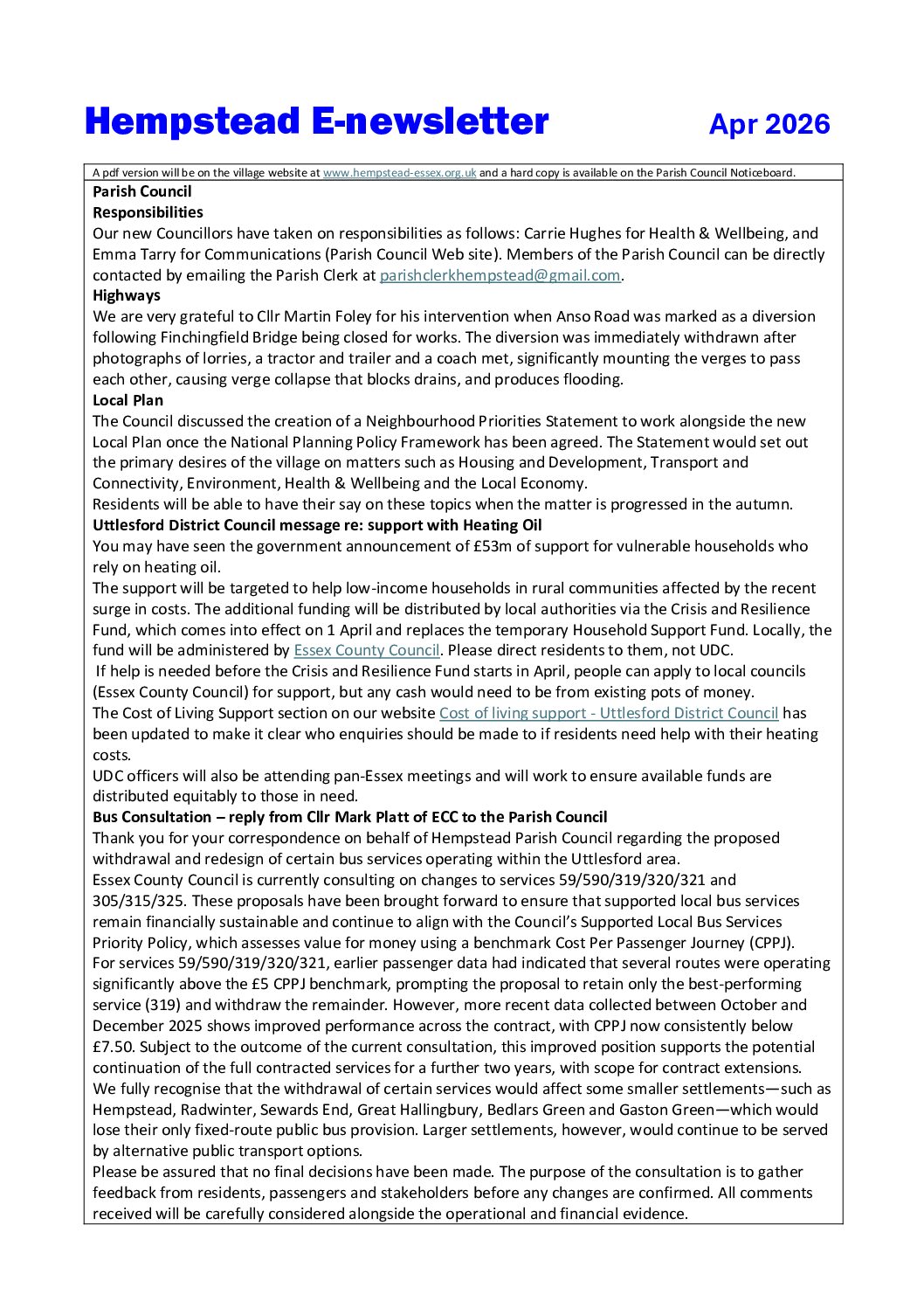 Hempstead eNewsletter April 2026